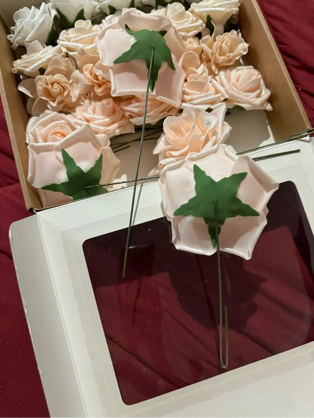 Ling’s Moment Artificial Foam Roses Blush Ivory Wedding Flowers Craft Decor Set